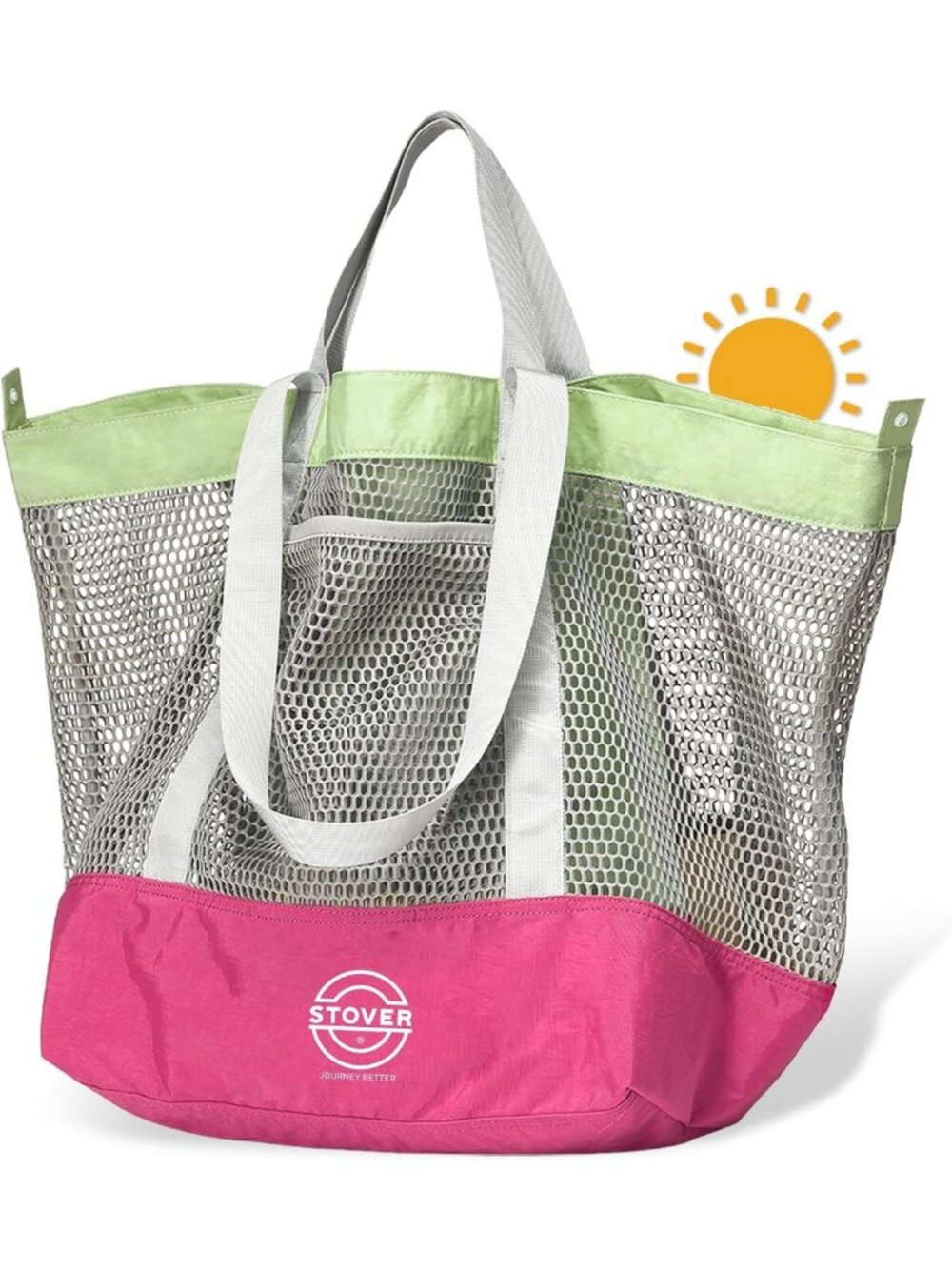 Large Mesh Beach Tote Bag - Foldable Travel Bag with Pockets for Vacation & Pool